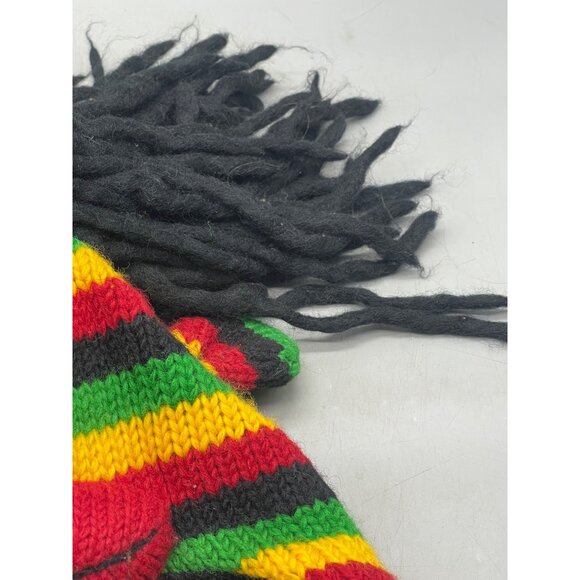 rasta mohawk monkey beanie tie fringe wool animal hat braded crazy red os READ - Picture 6 of 8